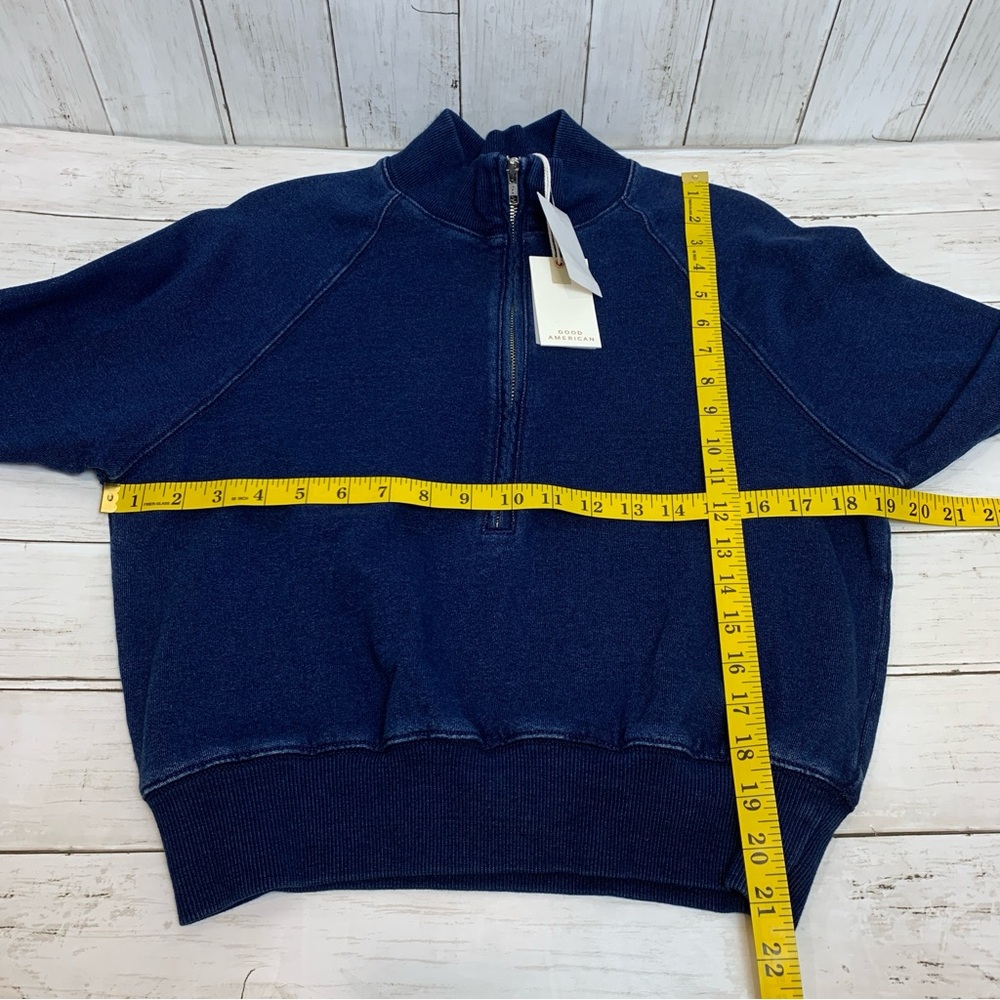 Good American Jeanius Mock Zip Pullover French Terry M Sweatshirt 100% Cotton - Picture 9 of 9